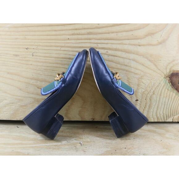 Tory Burch Loafers Women 7 M Blue Leather Green Rhinestone Jessa Horse Bit Flats - Picture 5 of 10